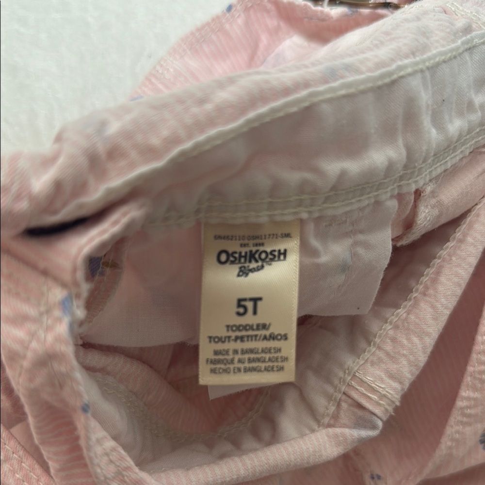 OshKosh B'gosh Baby Pink Pinstriped Watercolor Floral Print Overalls Dress - Picture 6 of 8